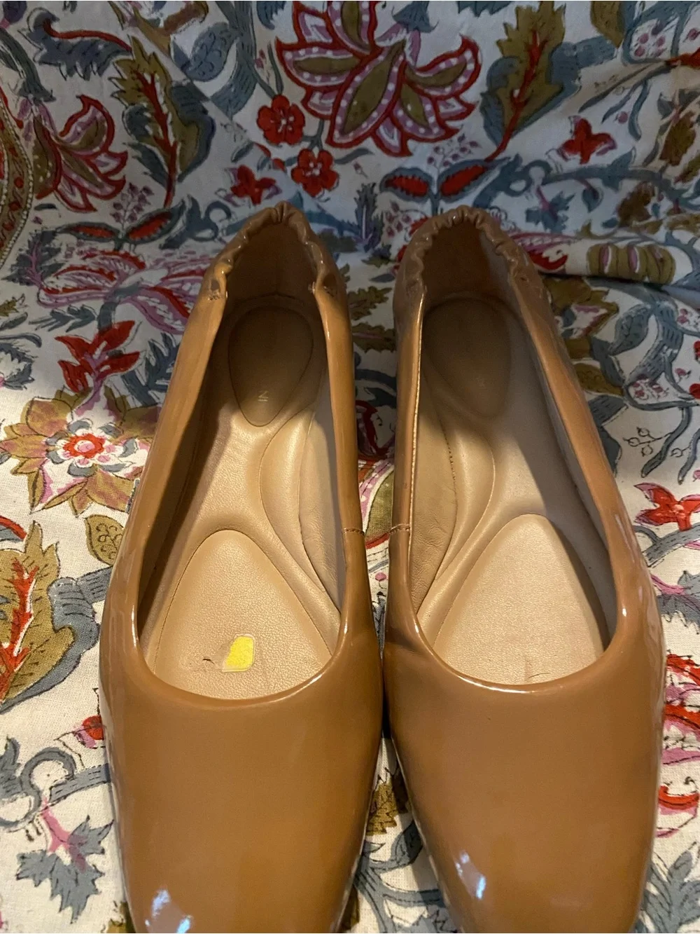 ANTONIO MELANI Patent Tan Square-Toe Ballet Flats